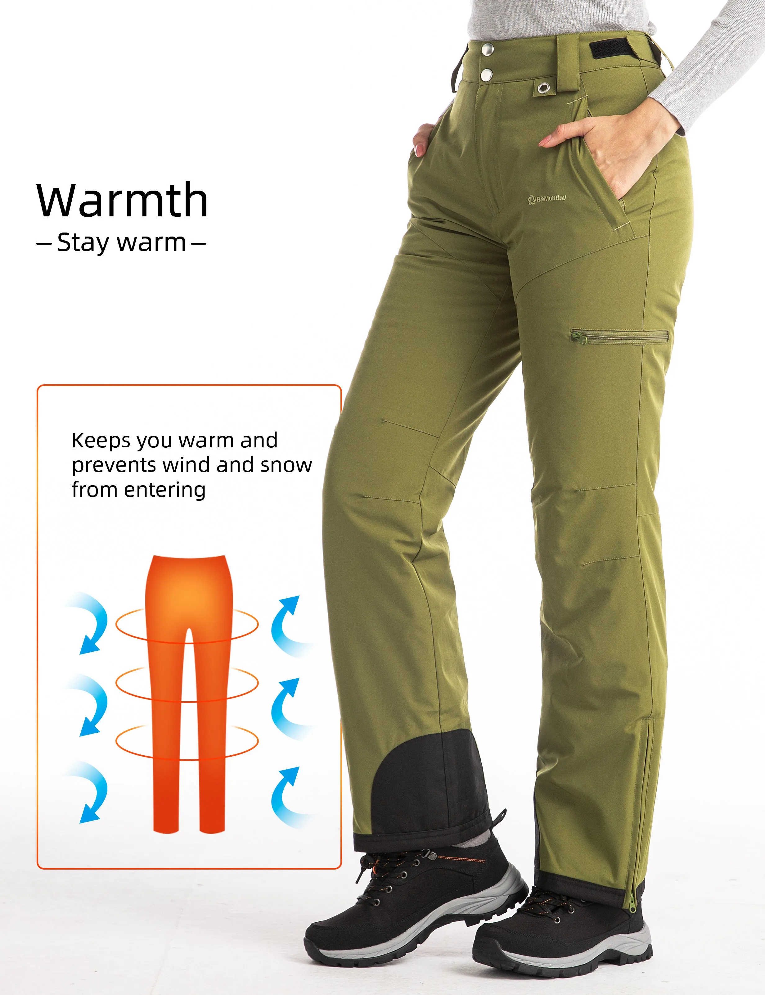 iCreek Womens Snow Pants Insulated Winter Warm Snow Trousers Sports Windproof Outdoor（Olive Green）