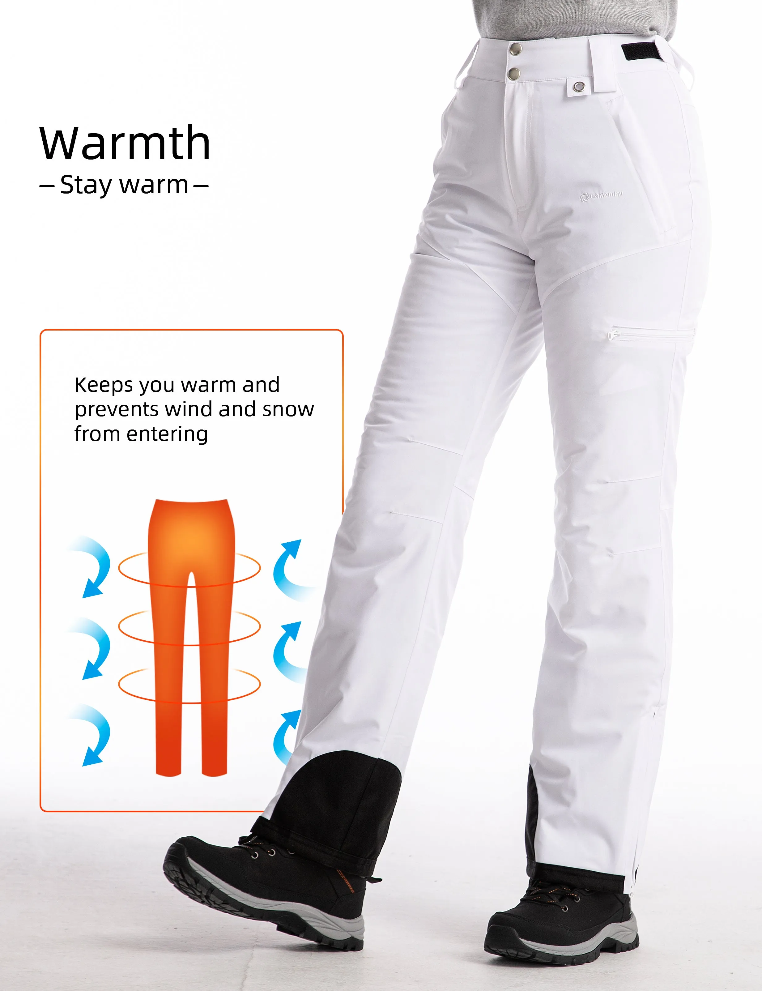 iCreek Womens Snow Pants Insulated Winter Warm Snow Trousers Sports Windproof Outdoor（White）