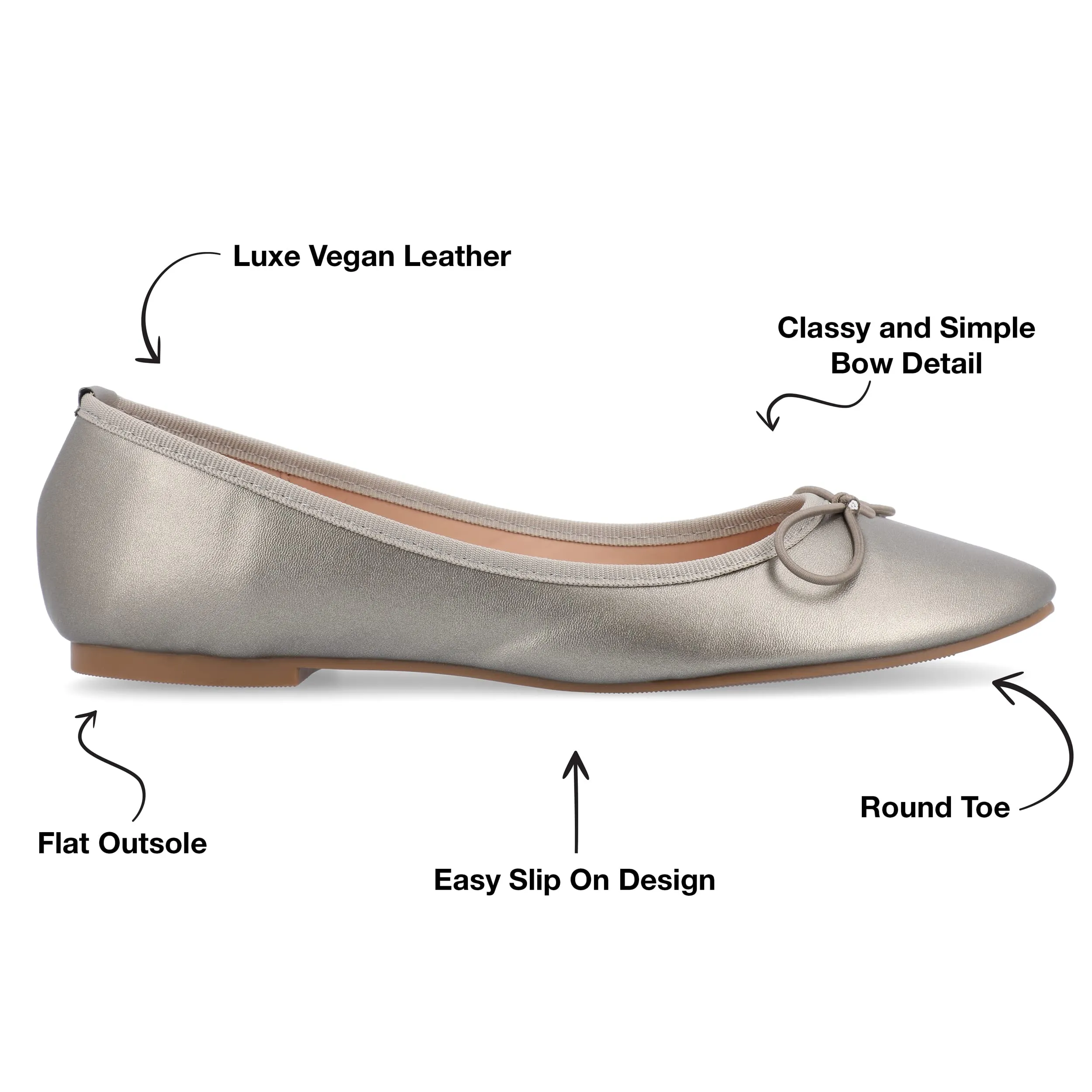 Journee Collection Women's Vika Slip On Round Toe Ballet Dress Flats - Pewter - 10 Wide