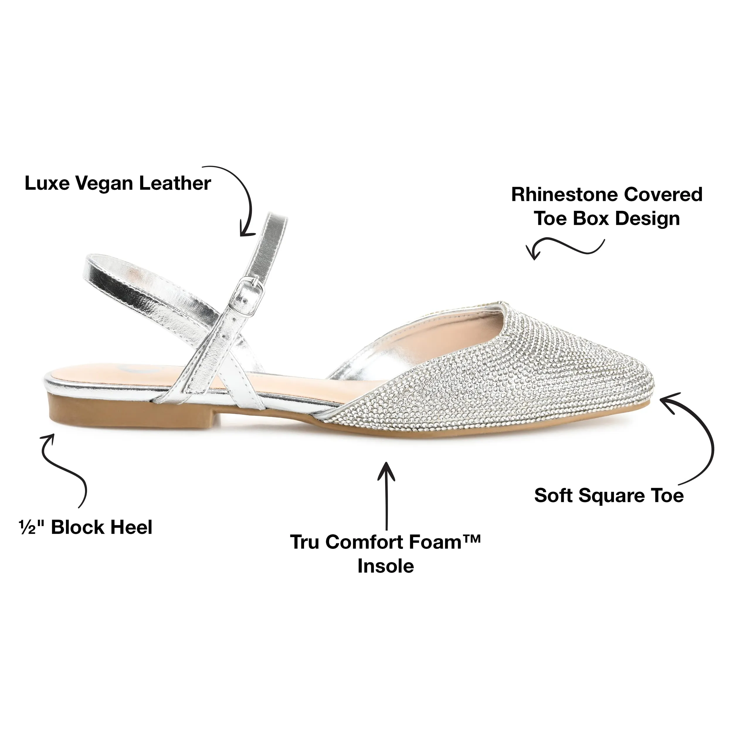 Journee Womens Nysha Tru Comfort Foam Buckle Square Toe Ballet Evening Dress Flats