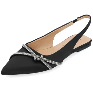 Journee Womens Rebbel Sling Back Pointed Toe Evening Dress Flats Black