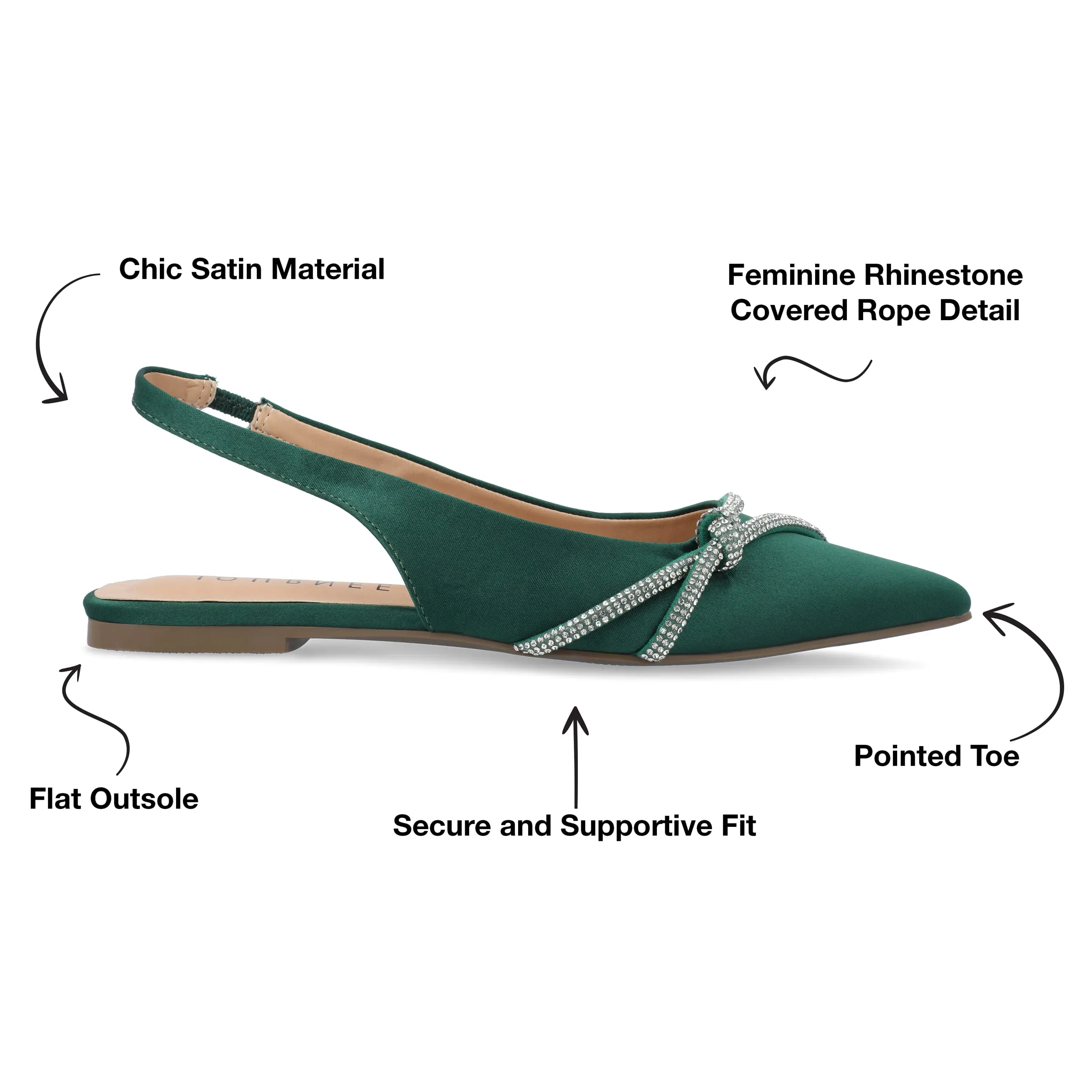 Journee Womens Rebbel Sling Back Pointed Toe Evening Dress Flats