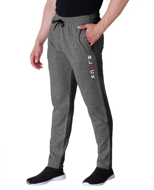Kart Black Men's Printed Track Pants | Black Melange Color Track Pant | Andra - Black