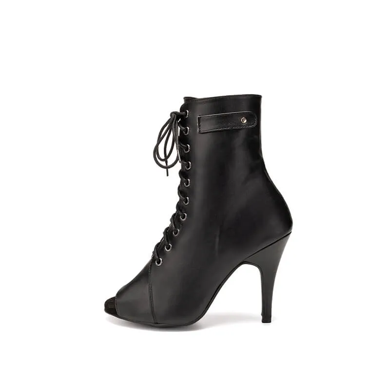 Lace-up Front Stiletto Heeled Ankle Boots