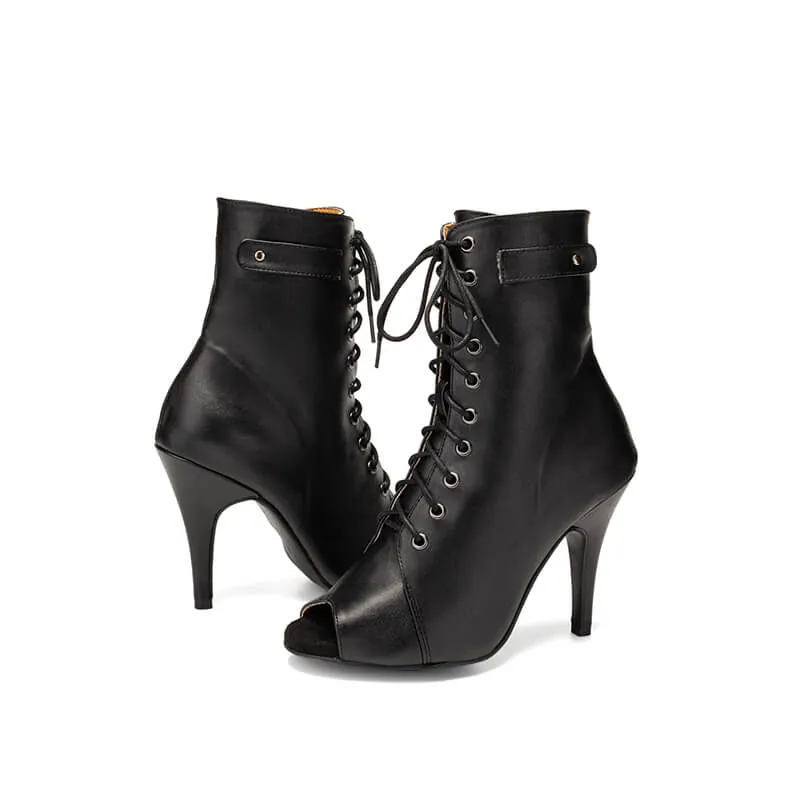Lace-up Front Stiletto Heeled Ankle Boots