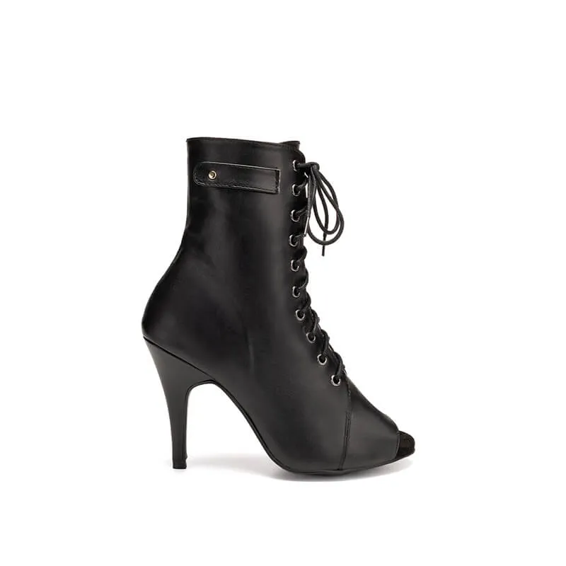 Lace-up Front Stiletto Heeled Ankle Boots