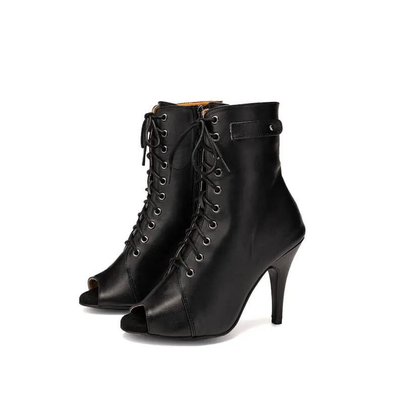 Lace-up Front Stiletto Heeled Ankle Boots