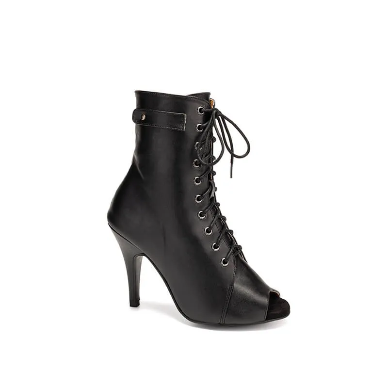 Lace-up Front Stiletto Heeled Ankle Boots