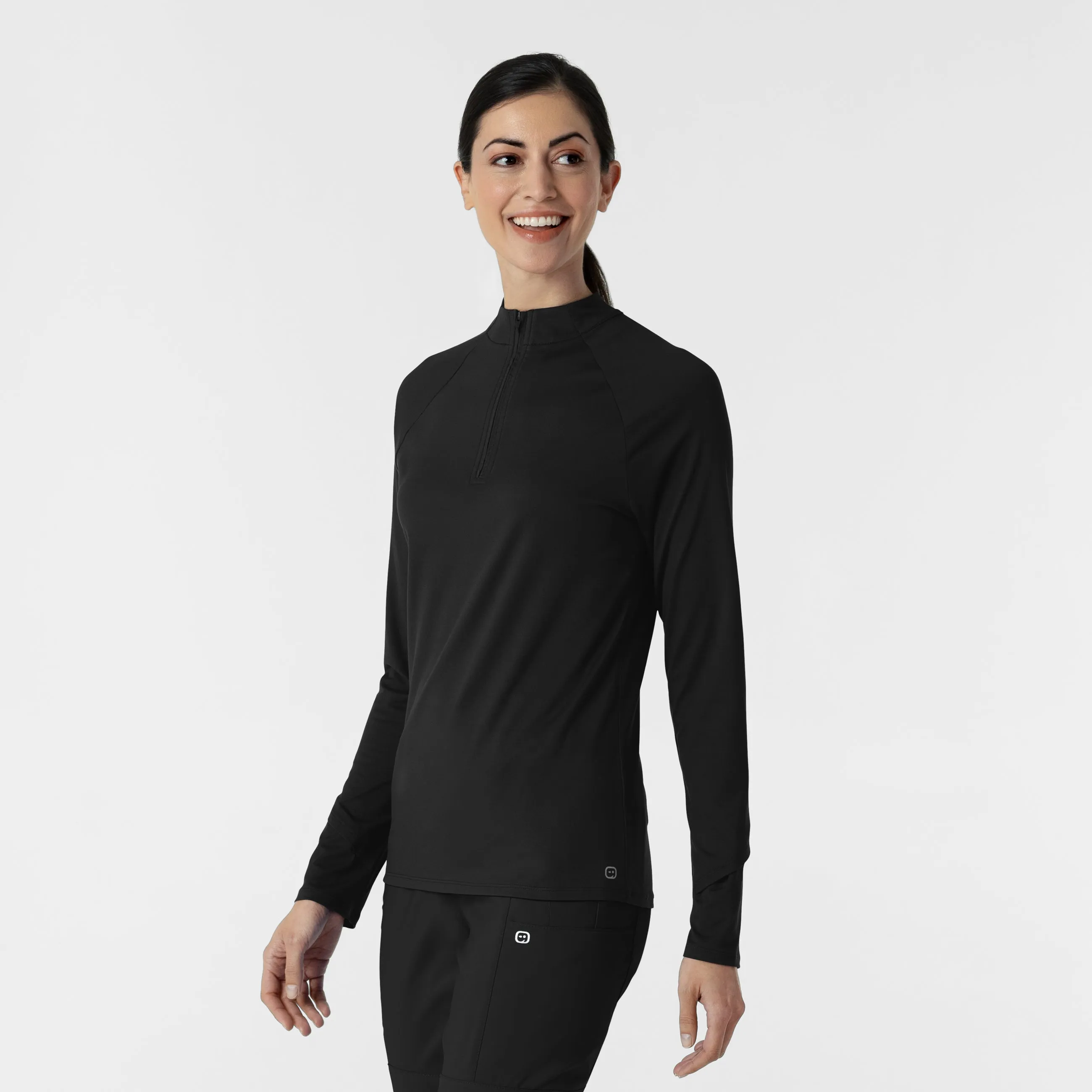 Layers 2239 Watch Window Quarter Zip Scrub Top Black
