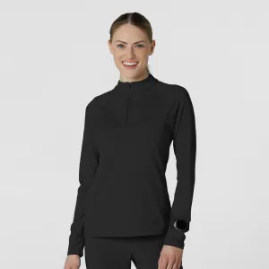 Layers 2239 Watch Window Quarter Zip Scrub Top Black
