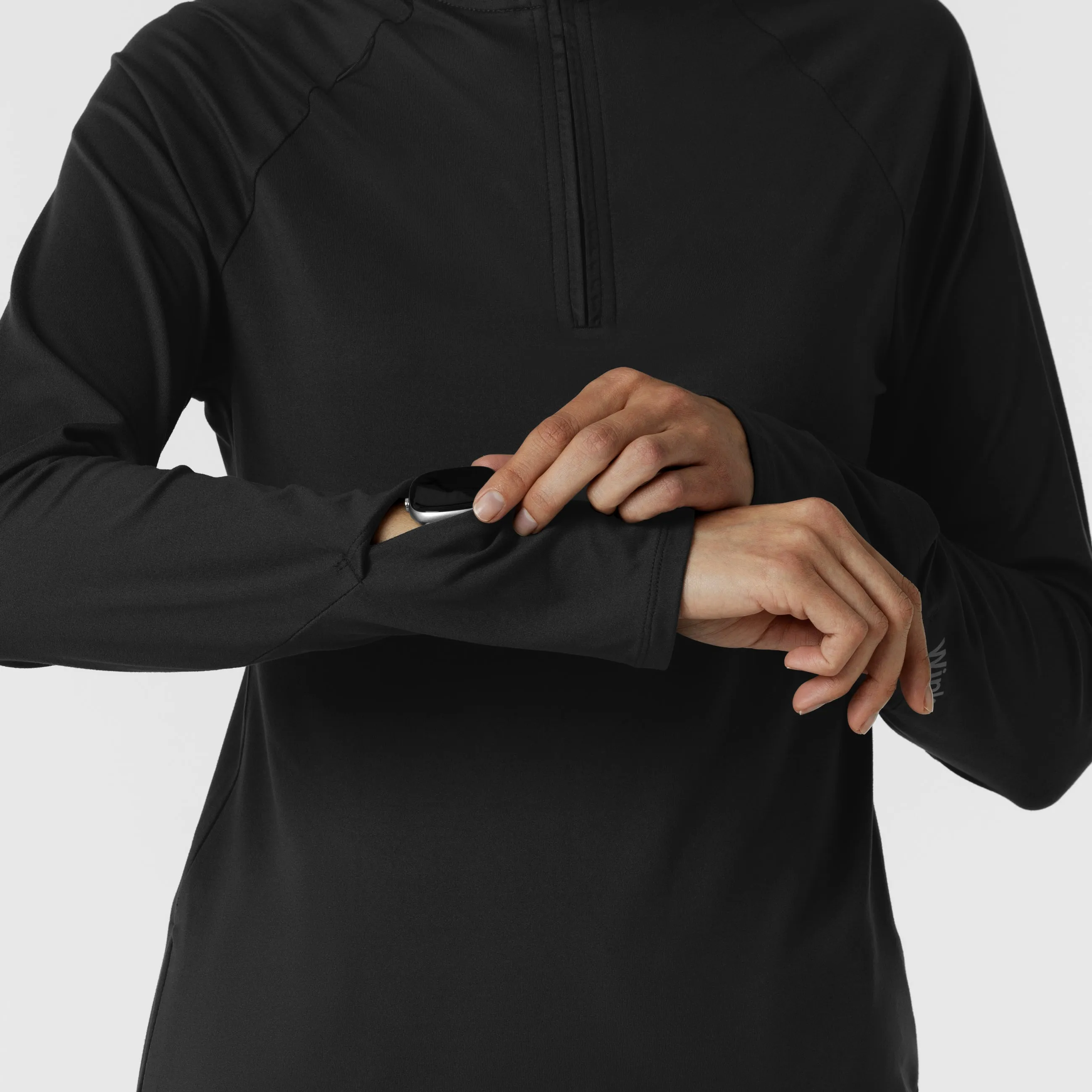 Layers 2239 Watch Window Quarter Zip Scrub Top Black