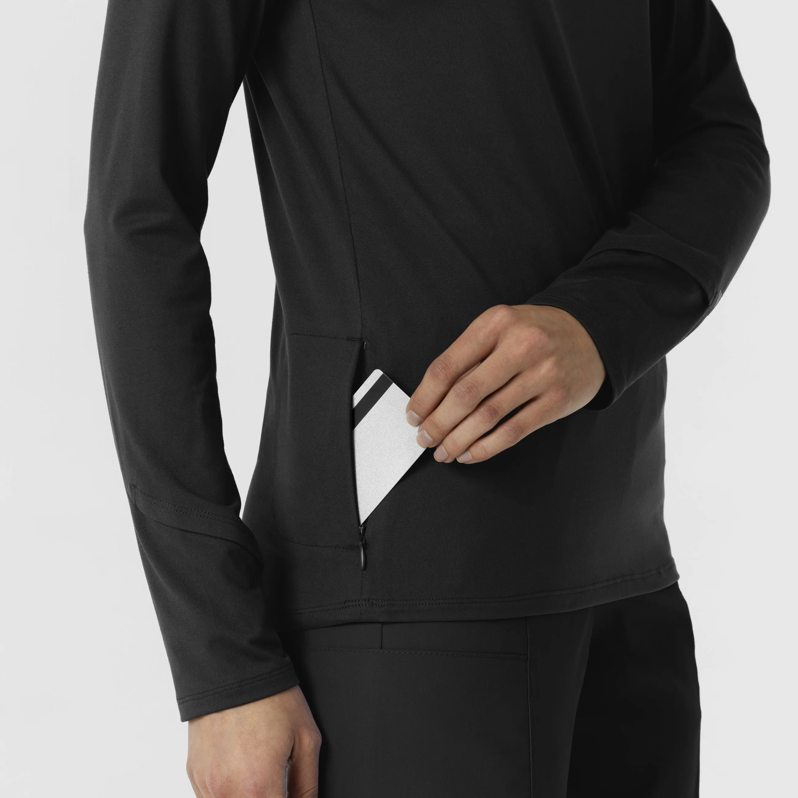 Layers 2239 Watch Window Quarter Zip Scrub Top Black