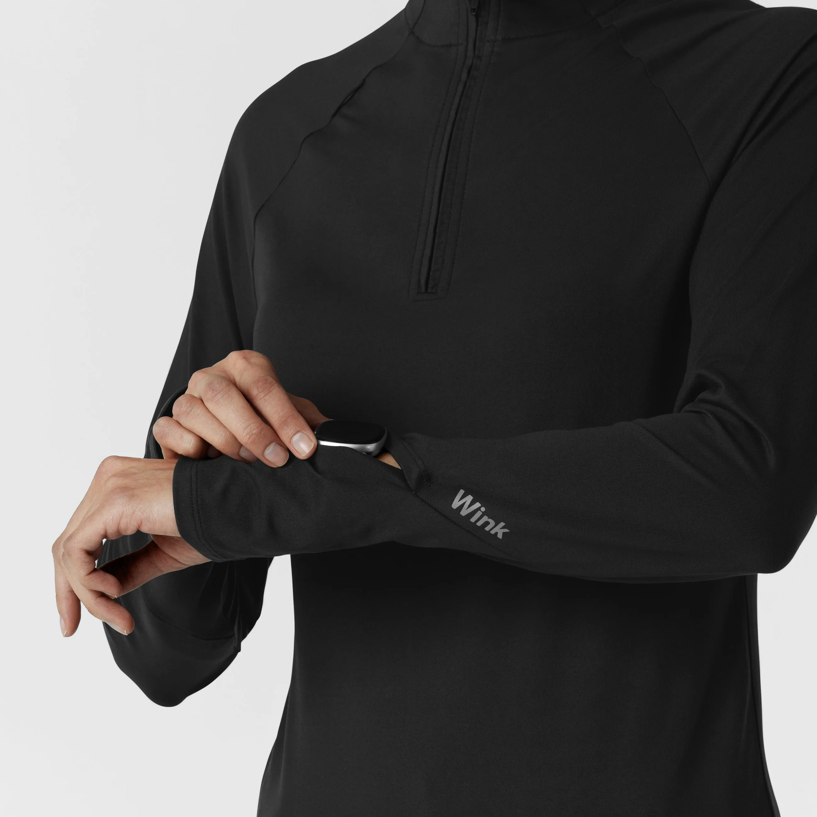 Layers 2239 Watch Window Quarter Zip Scrub Top Black