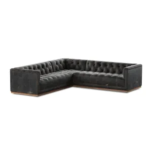 Maxx Leather 3-Piece Sectional, Destroyed Black