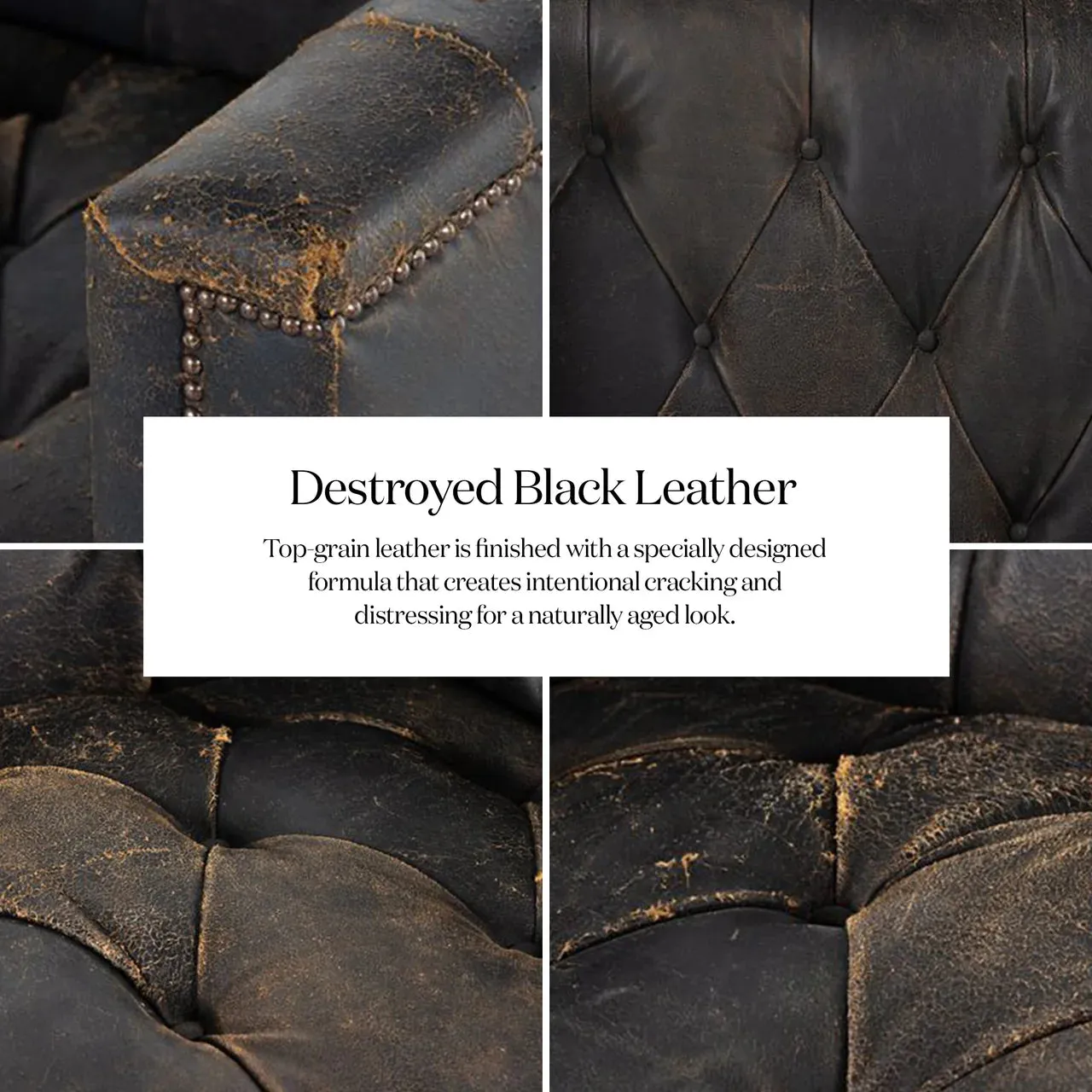 Maxx Leather 3-Piece Sectional, Destroyed Black