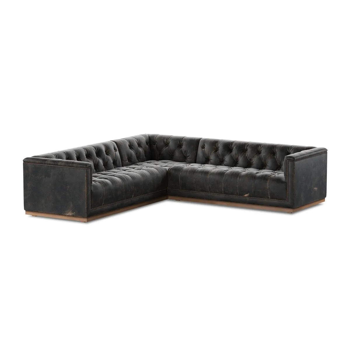 Maxx Leather 3-Piece Sectional, Destroyed Black
