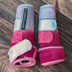 Medium Lavender to Wine Double Dyed Iconoclast Fronts w/ Holo Python and Lavender/Pink Glitter Straps
