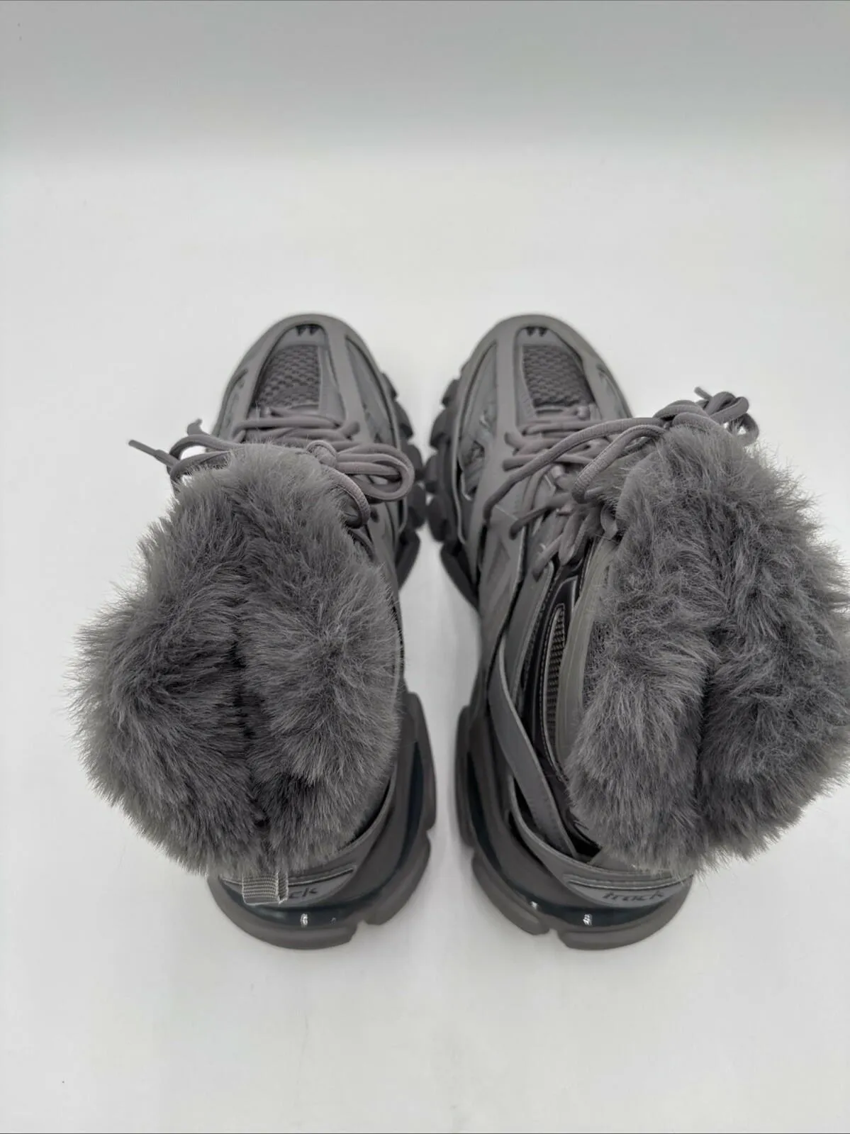 Men Balenciaga Track Hike Faux Fur-Lined Sneakers Gray Size 44 - Very Good