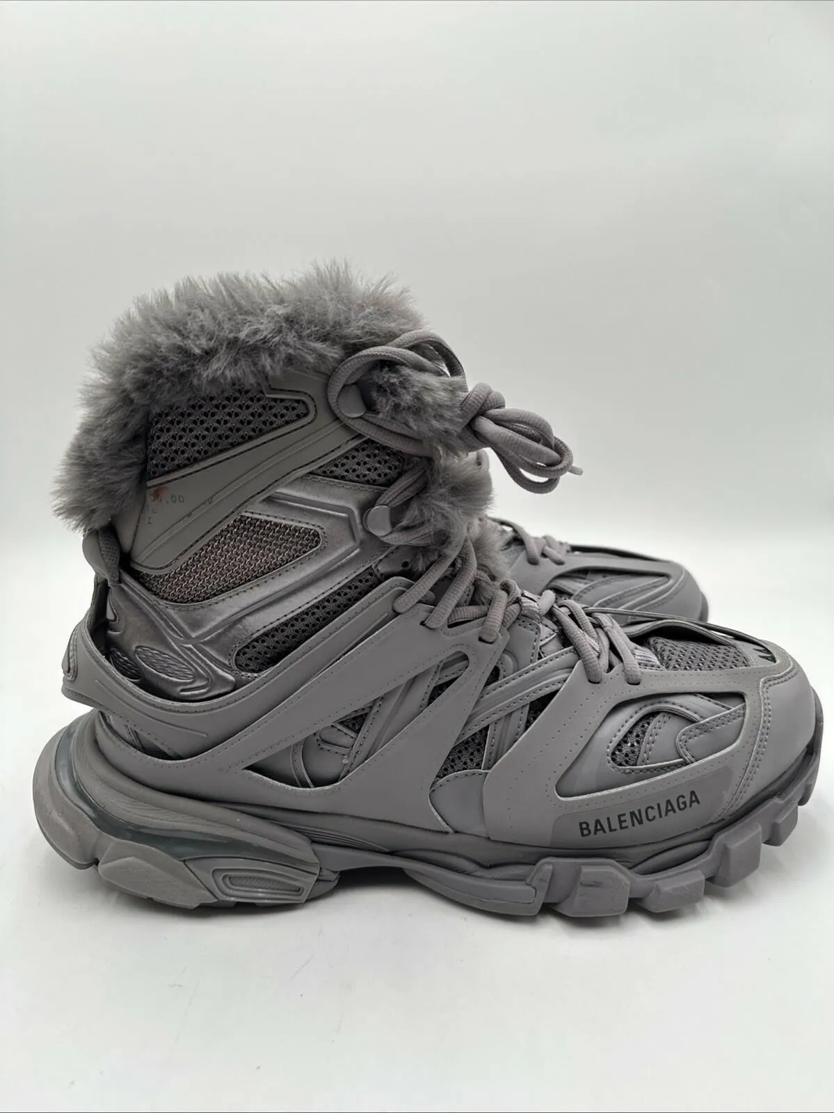 Men Balenciaga Track Hike Faux Fur-Lined Sneakers Gray Size 44 - Very Good