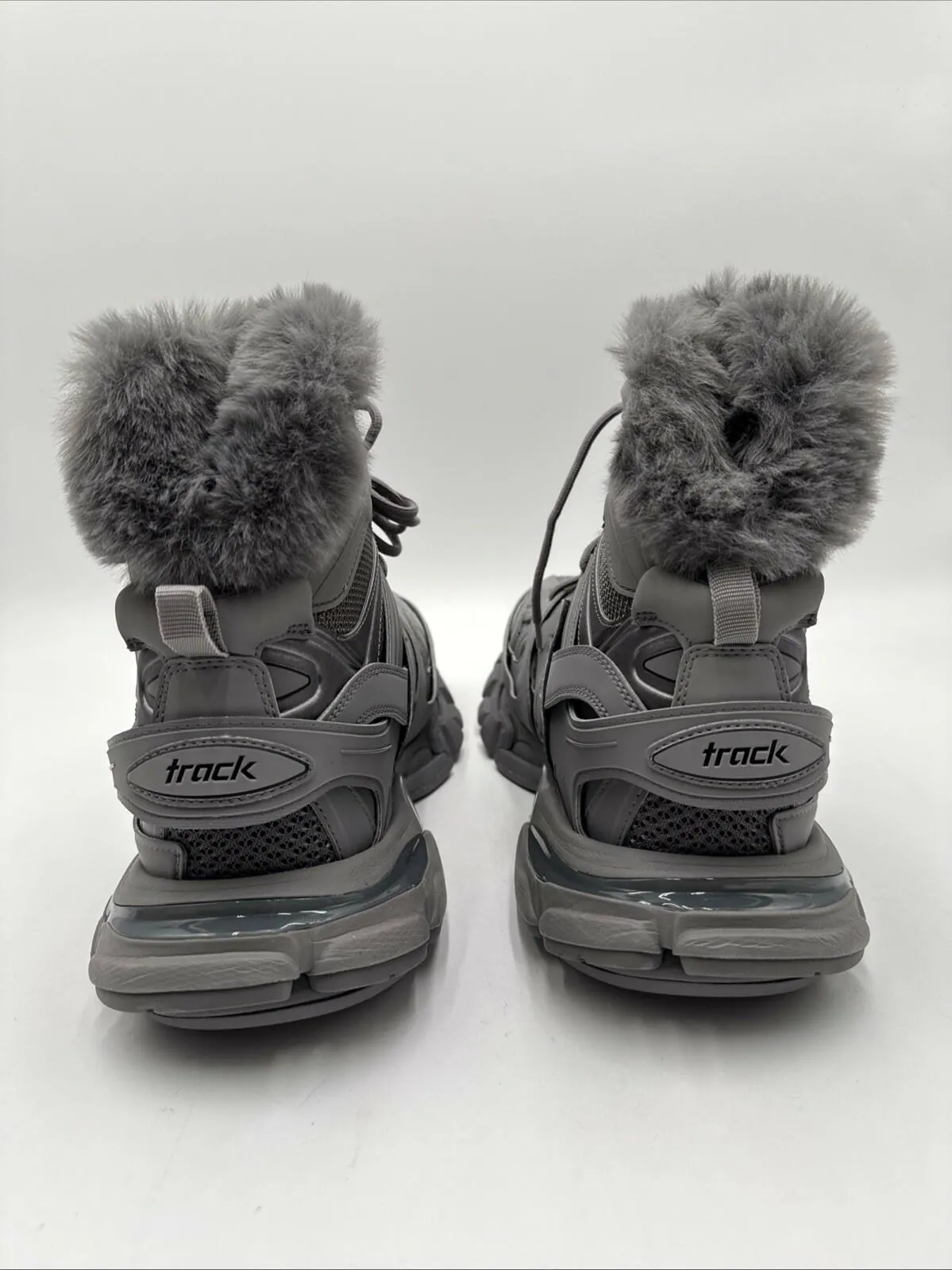 Men Balenciaga Track Hike Faux Fur-Lined Sneakers Gray Size 44 - Very Good