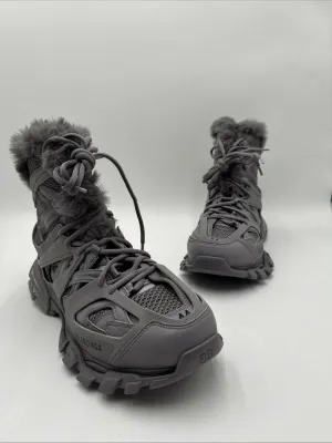 Men Balenciaga Track Hike Faux Fur-Lined Sneakers Gray Size 44 - Very Good