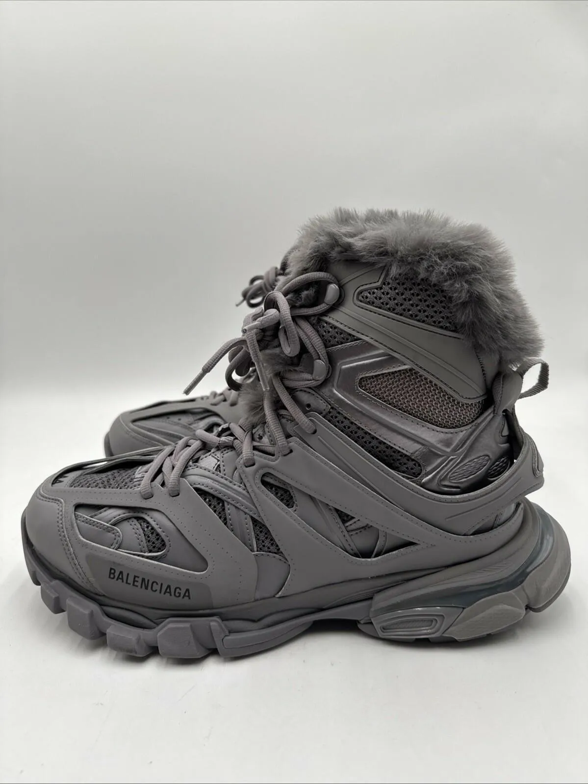 Men Balenciaga Track Hike Faux Fur-Lined Sneakers Gray Size 44 - Very Good