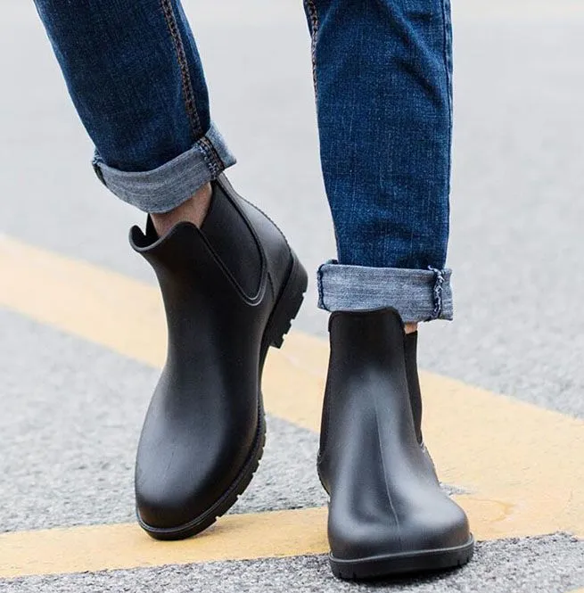 Men's Elastic Band Ankle Chelsea Boots in PVC Leather