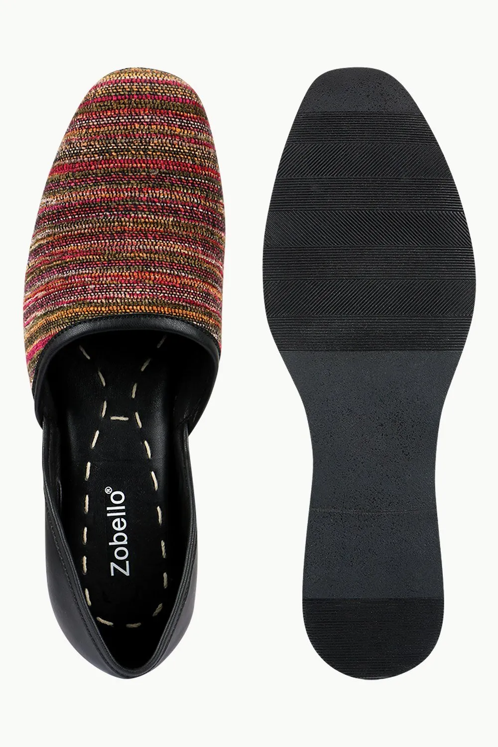 Men's Multicolour Jacquard Slip-On Juttis