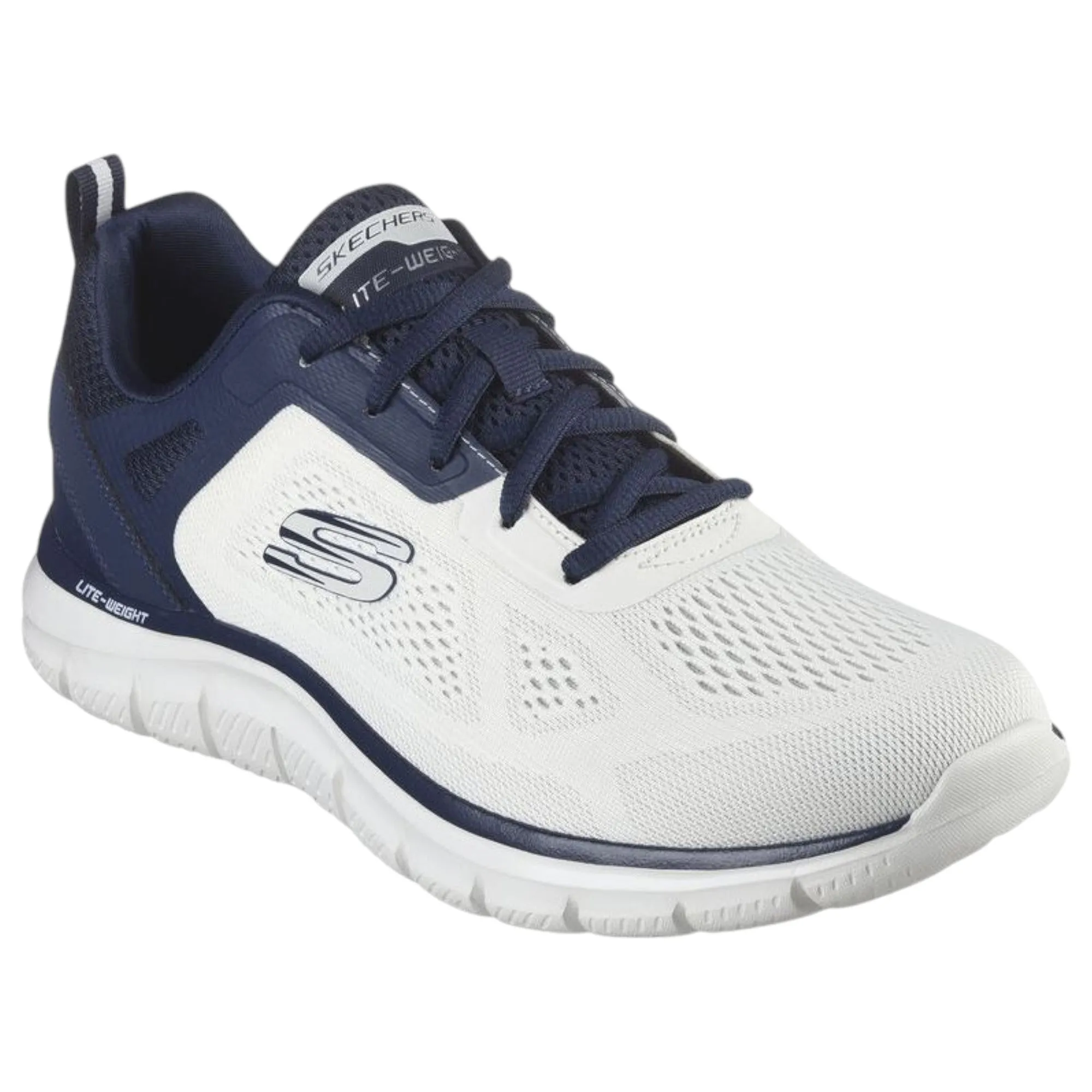 Mens Skechers Track Broader Off White/ Navy Lace Up Athletic Shoes