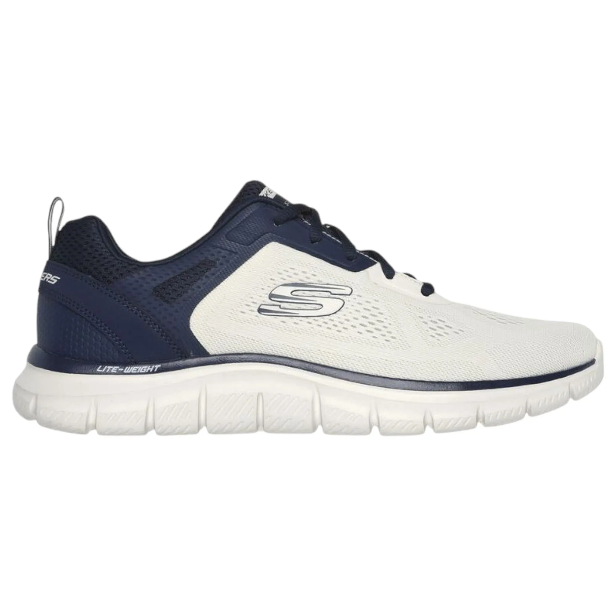 Mens Skechers Track Broader Off White/ Navy Lace Up Athletic Shoes