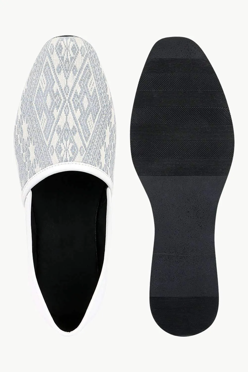 Men's White Jacquard Slip-On Juttis