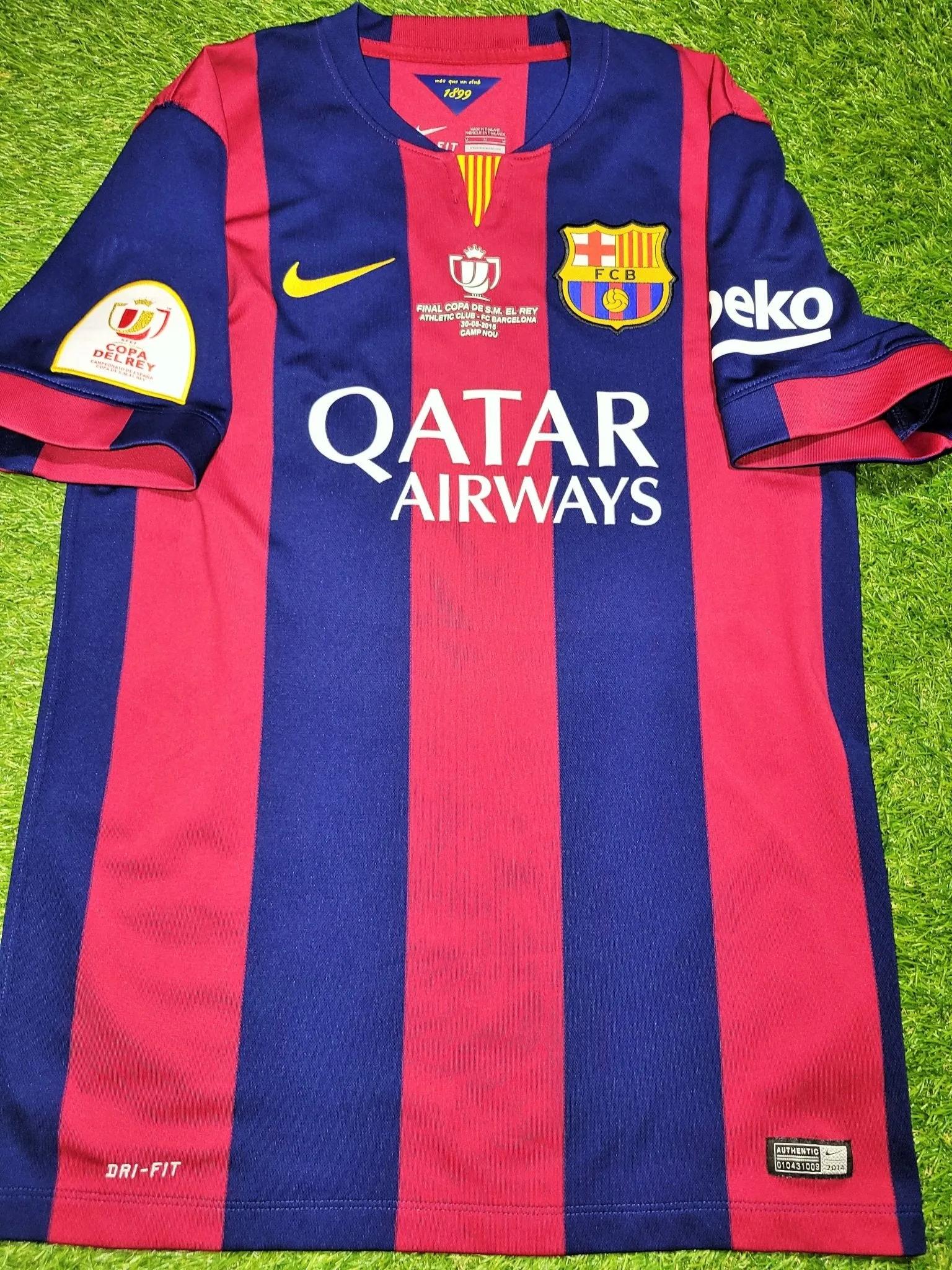 Messi Barcelona 2014 2015 COPA DEL REY FINAL TREBLE SEASON Soccer Home Jersey Shirt M SKU# 610594-422