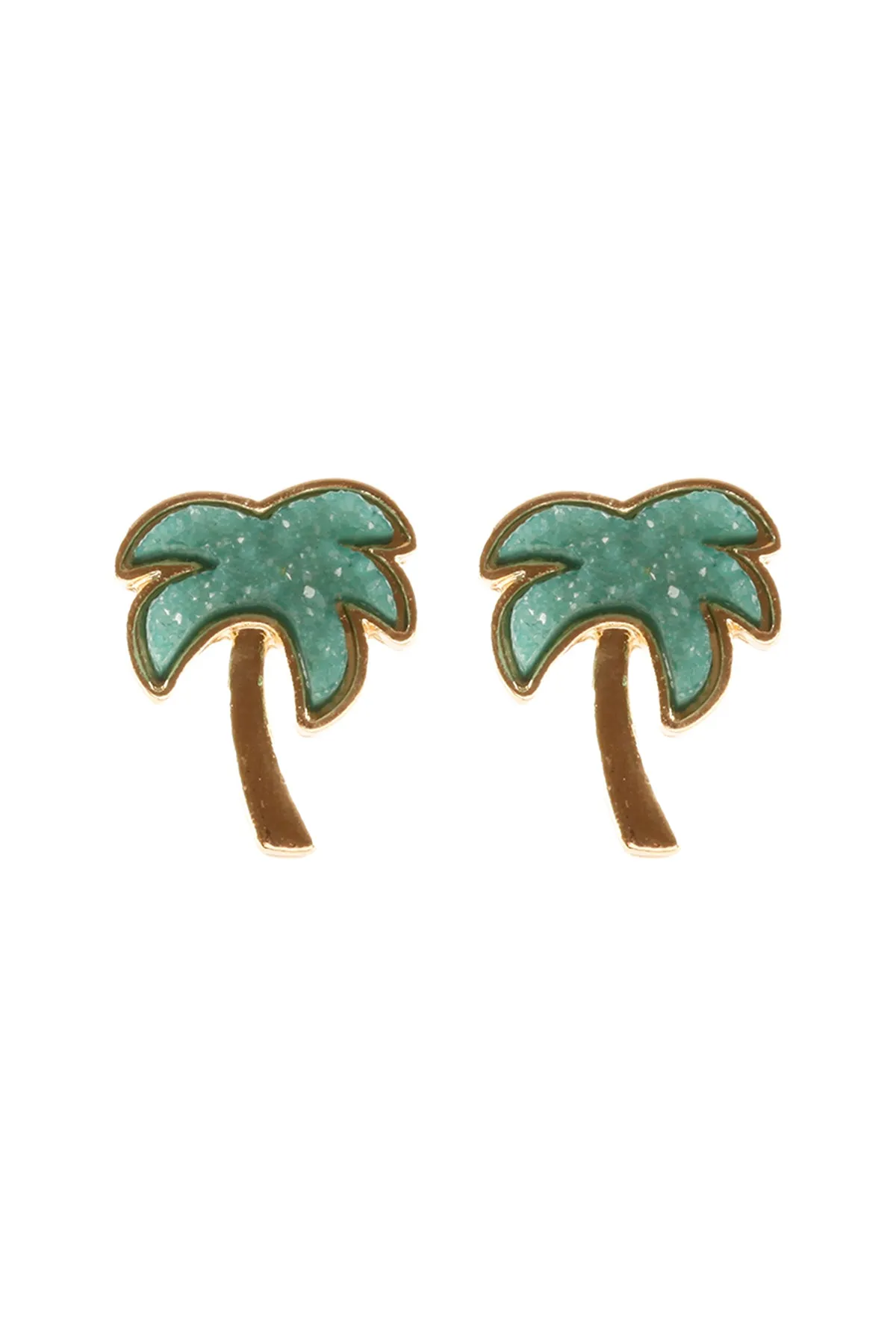 METAL DRUZY PALM TREE POST EARRINGS