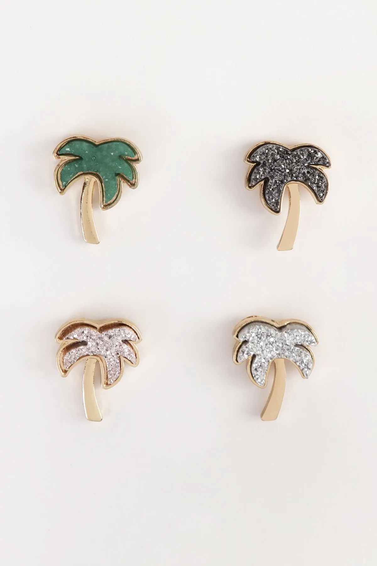 METAL DRUZY PALM TREE POST EARRINGS