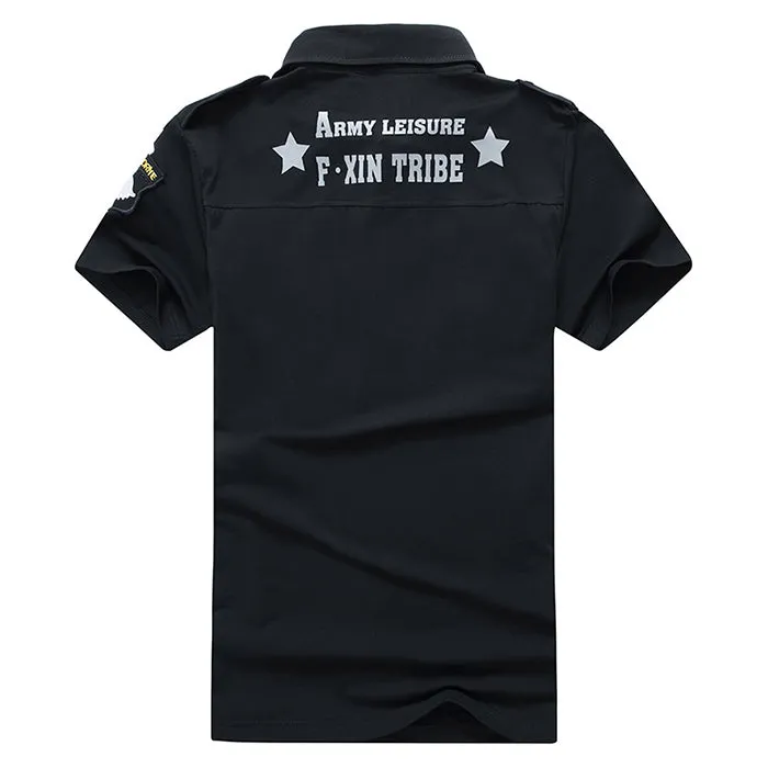 Military Cotton Slip Lapel Short Sleeve Men's T-shirt