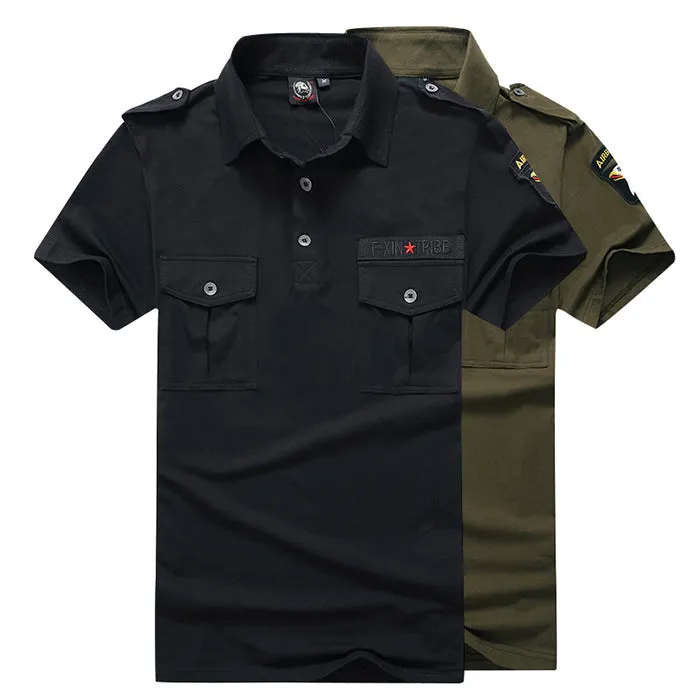 Military Cotton Slip Lapel Short Sleeve Men's T-shirt