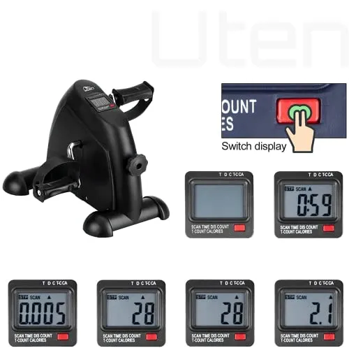 Mini Exercise Bike-Uten Under Desk Bike Pedal Exerciser, Peddler Exerciser, Portable Foot Cycle Arm & Leg Peddler Machine with LCD Screen Displays-Black