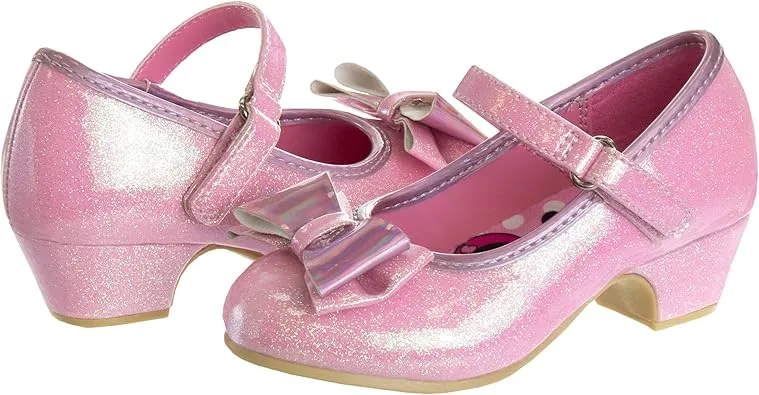 Minnie Mouse Shoes - Girls Mary Jane Flat Pump Strap with Bow - Dress up Costume Flower School Party Slip on - Toddler/Little Kid