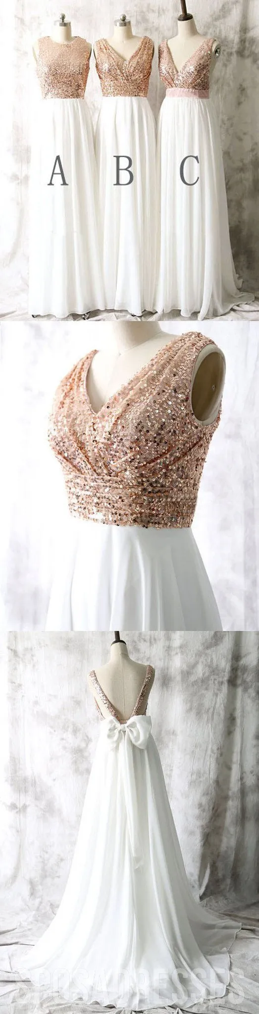 Mismatched Different Styles Sequin Chiffon Sleeveless Long Bridesmaid Dresses,WG17