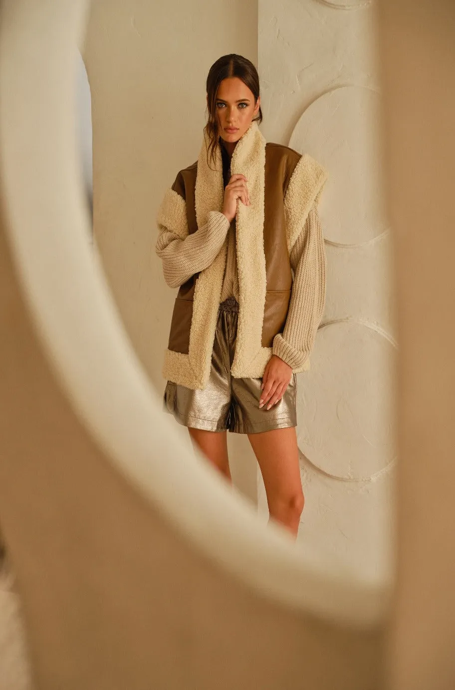Moda Brown Vegan Shearling Vest