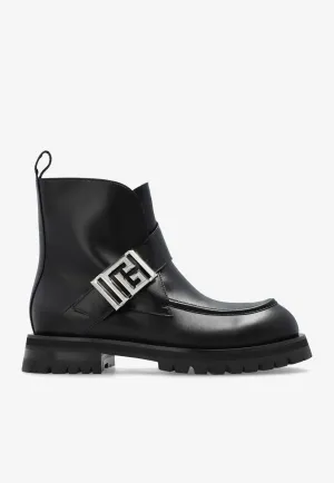 Monogram Buckle Leather Ankle Boots