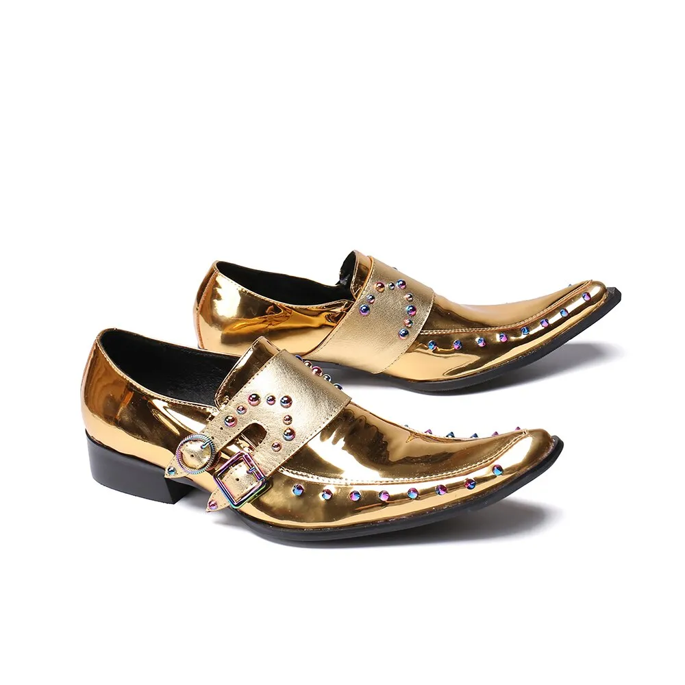 New British Style Gold Silver Wedding Party Men Dress Shoes Rivets Genuine Leather Men Oxford Shoes Formal Shoes