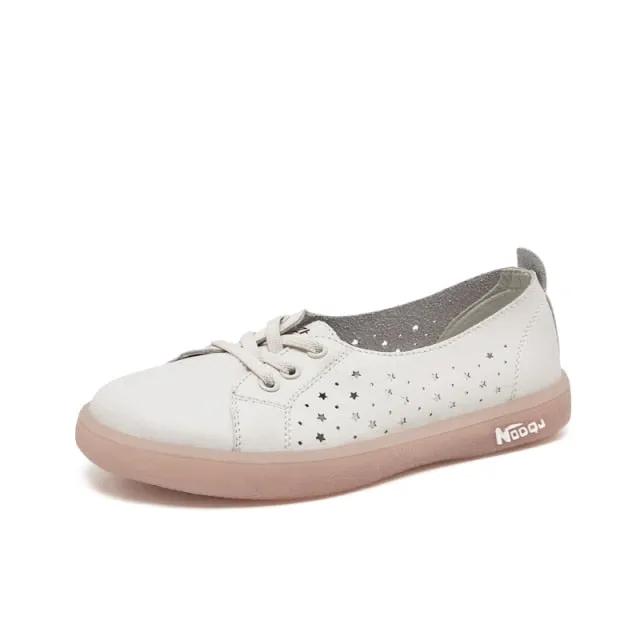 New Genuine Leather Women Sneakers Slip On Fashion Tennis Shoes