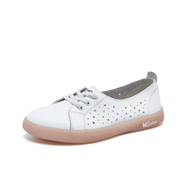 New Genuine Leather Women Sneakers Slip On Fashion Tennis Shoes