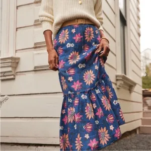 NEW Marine Layer Corinne Doublecloth Midi SkirtBatik Floral Small