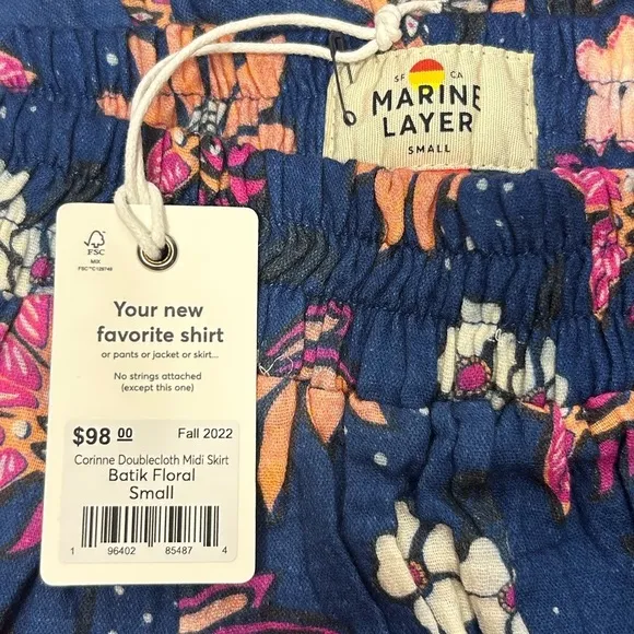 NEW Marine Layer Corinne Doublecloth Midi SkirtBatik Floral Small