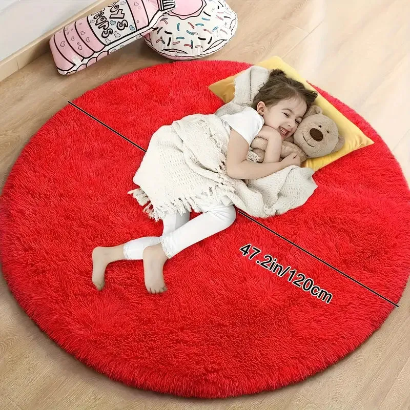 New Soft And Fluffy 1pc Round Shaggy Rug Playmat - Non-Slip And Waterproof 4'x4' - Washable