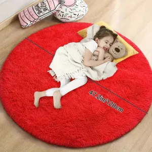 New Soft And Fluffy 1pc Round Shaggy Rug Playmat - Non-Slip And Waterproof 4'x4' - Washable