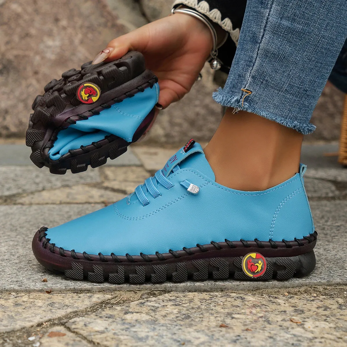 New Soft-Soled Retro Roman Shoes – Breathable Stitching Design, Muffin Bottom, Plus Size Women’s Single Shoes for Spring and Summer