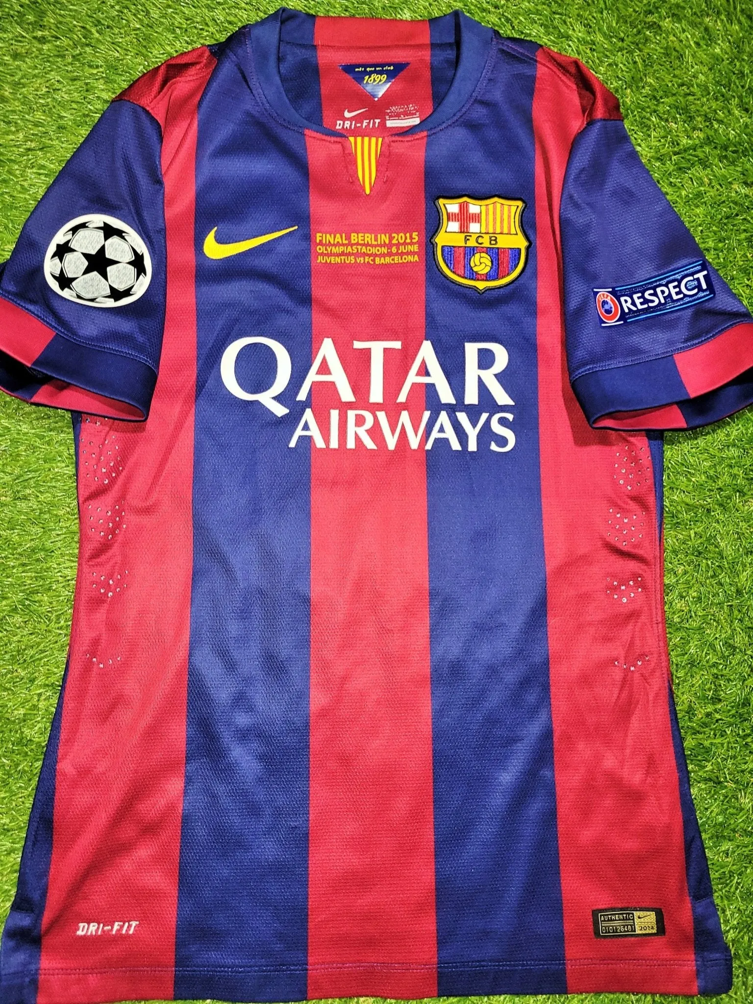 Neymar Barcelona UEFA FINAL TREBLE 2014 2015 PLAYER ISSUE Soccer Jersey Shirt M SKU# 605328-422